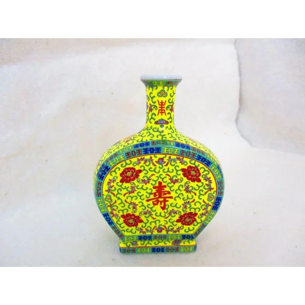 Asian Miniature Yellow Floral‎ vase Chinese  Boho Mini Incense Gift, Bud vase